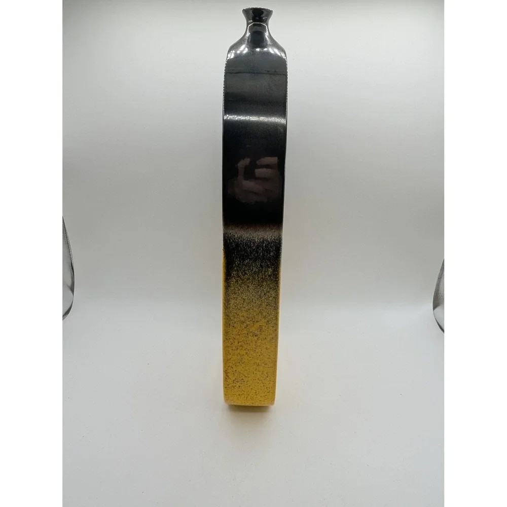Global Views Portugal Ceramic Donut Vase Black Yellow Ombre Abstract Modern 12in